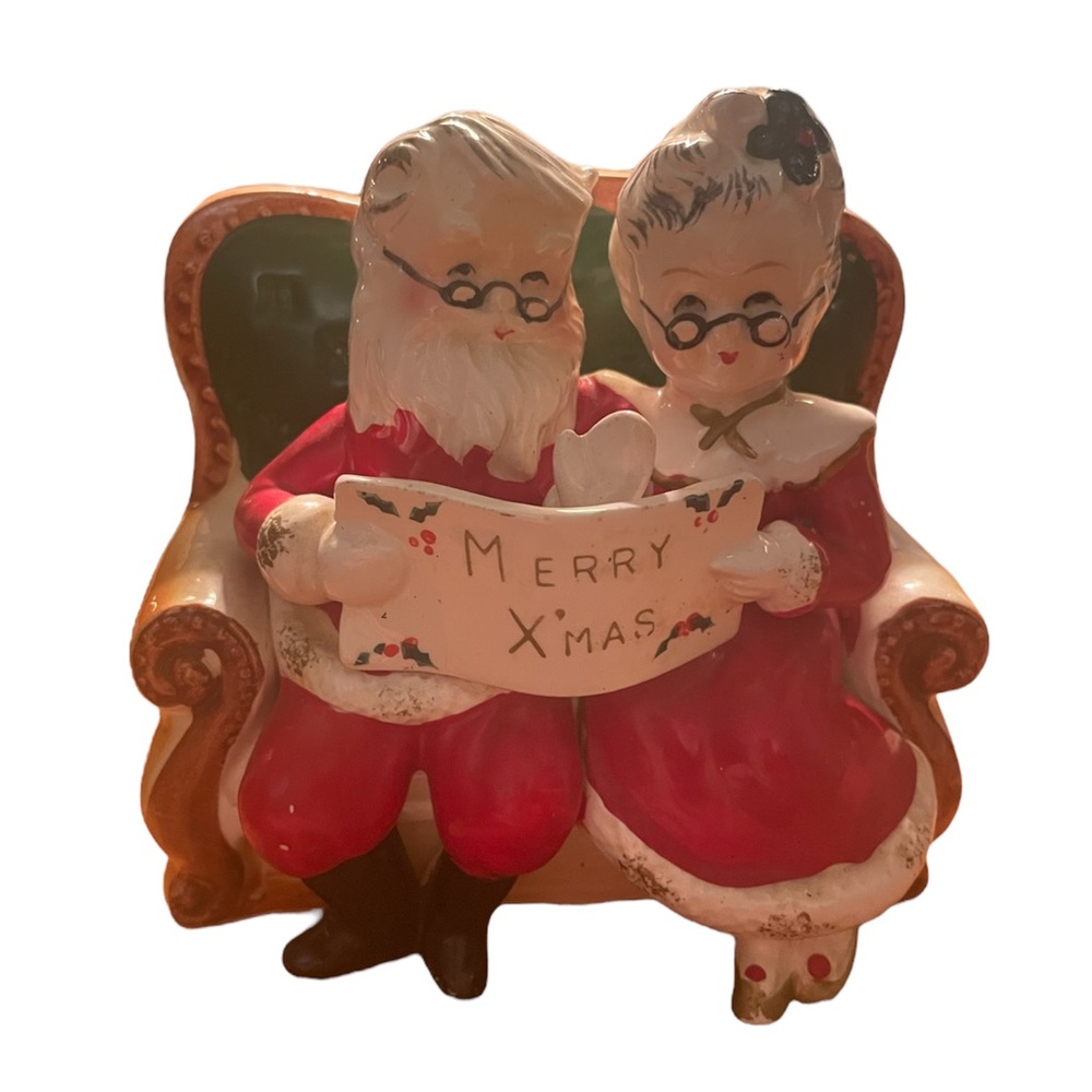 Vintage Santa and Mrs. Claus Merry Xmas Savings Coin Piggy Bank